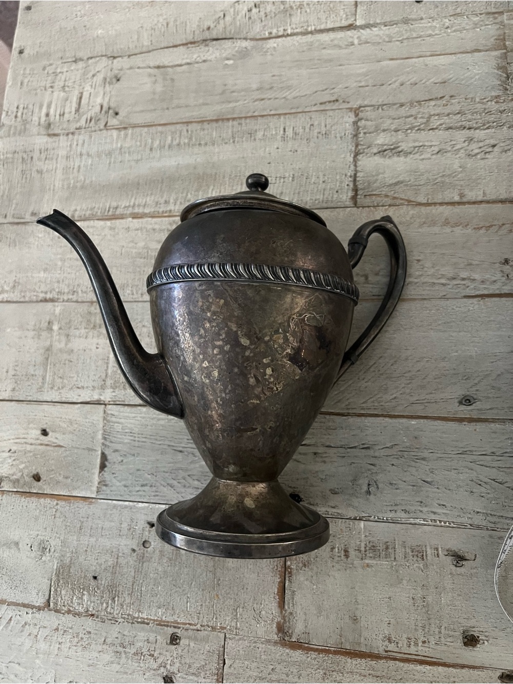 Excelsior Vintage-Style Silver On Copper Teapot with Decorative Band